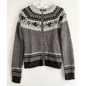 Eddie Bauer • Fair Isle style Cardigan • Sz Small • Like New • Grey • Sweater